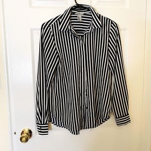 H&M Size 0 Black and White Striped Button Down Blouse